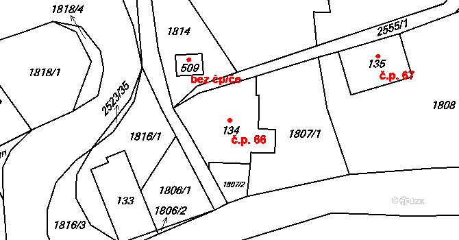 Benešov u Semil 66 na parcele st. 134 v KÚ Benešov u Semil, Katastrální mapa
