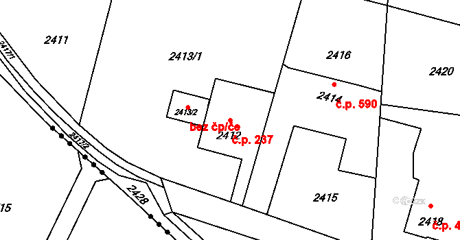Lutyně 237, Orlová na parcele st. 2412 v KÚ Horní Lutyně, Katastrální mapa