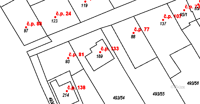 Juřinka 133, Valašské Meziříčí na parcele st. 189 v KÚ Juřinka, Katastrální mapa