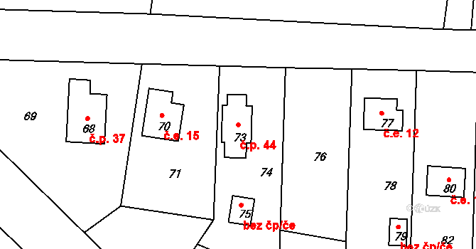 Záborná Lhota 44, Chotilsko na parcele st. 73 v KÚ Záborná Lhota, Katastrální mapa