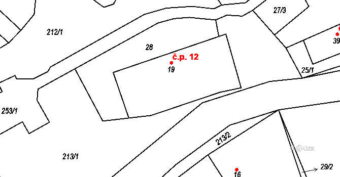 Červeněves 12, Smidary na parcele st. 19 v KÚ Červeněves, Katastrální mapa