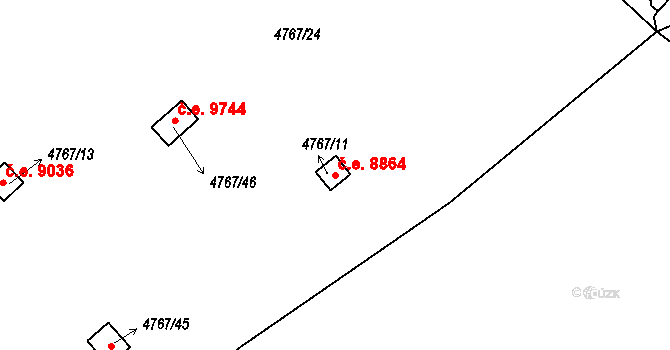Severní Terasa 8864, Ústí nad Labem na parcele st. 4767/11 v KÚ Ústí nad Labem, Katastrální mapa