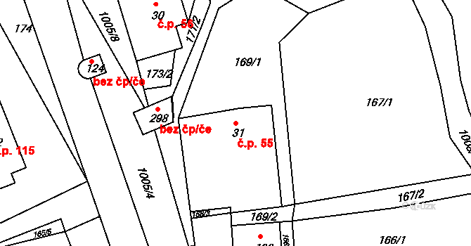 Krasíkov 55 na parcele st. 31 v KÚ Krasíkov, Katastrální mapa