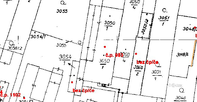 Poděbrady III 983, Poděbrady na parcele st. 3050/1 v KÚ Poděbrady, Katastrální mapa