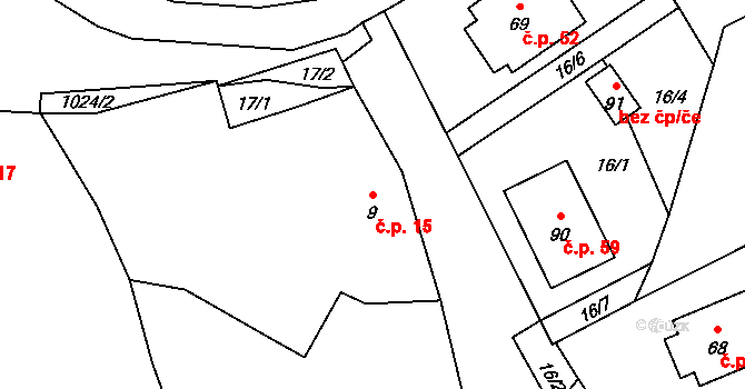 Sousedovice 15 na parcele st. 9 v KÚ Sousedovice, Katastrální mapa