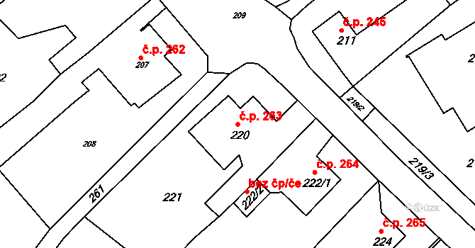Miřetice u Klášterce nad Ohří 263, Klášterec nad Ohří na parcele st. 220 v KÚ Miřetice u Klášterce nad Ohří, Katastrální mapa