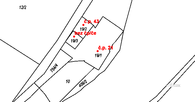 Lhenice 21, Bžany na parcele st. 19/1 v KÚ Lhenice u Bžan, Katastrální mapa