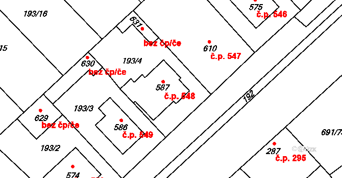 Hrotovice 548 na parcele st. 587 v KÚ Hrotovice, Katastrální mapa