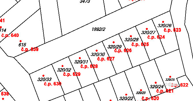Předměstí 627, Svitavy na parcele st. 320/30 v KÚ Svitavy-předměstí, Katastrální mapa