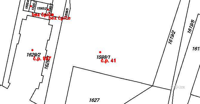 Staré Brno 41, Brno na parcele st. 1598/1 v KÚ Staré Brno, Katastrální mapa