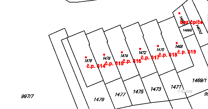 Kohoutovice 615, Brno na parcele st. 1476 v KÚ Kohoutovice, Katastrální mapa