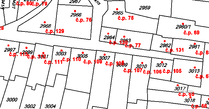 Líšeň 108, Brno na parcele st. 3007 v KÚ Líšeň, Katastrální mapa