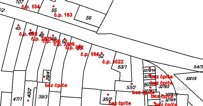 Líšeň 1022, Brno na parcele st. 52 v KÚ Líšeň, Katastrální mapa