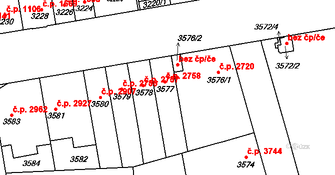 Židenice 2758, Brno na parcele st. 3577 v KÚ Židenice, Katastrální mapa