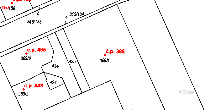 Černčice 388 na parcele st. 369/1 v KÚ Černčice u Loun, Katastrální mapa