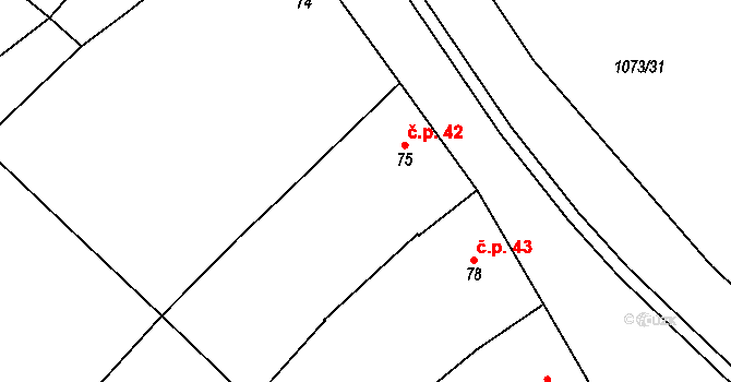 Šebetov 42 na parcele st. 75 v KÚ Šebetov, Katastrální mapa