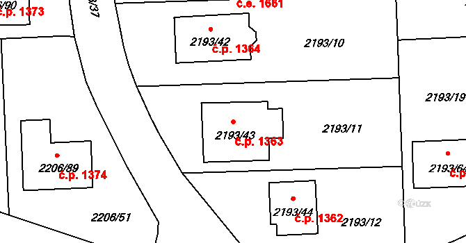 Pelhřimov 1363 na parcele st. 2193/43 v KÚ Pelhřimov, Katastrální mapa