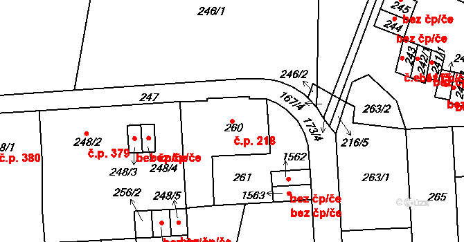 Řetenice 218, Teplice na parcele st. 260 v KÚ Teplice-Řetenice, Katastrální mapa