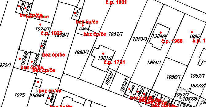 Trnovany 1731, Teplice na parcele st. 1981/2 v KÚ Teplice-Trnovany, Katastrální mapa