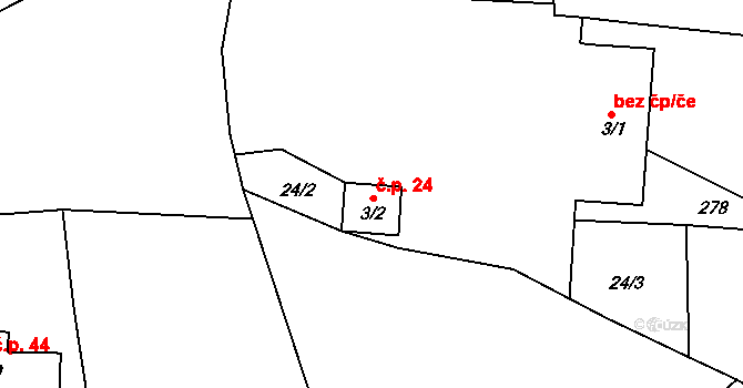 Horní Přím 24, Dolní Přím na parcele st. 3/2 v KÚ Horní Přím, Katastrální mapa