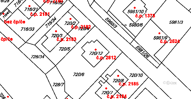 Frýdek 2812, Frýdek-Místek na parcele st. 720/12 v KÚ Frýdek, Katastrální mapa