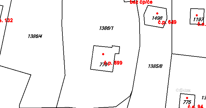 Blovice 599 na parcele st. 776 v KÚ Blovice, Katastrální mapa