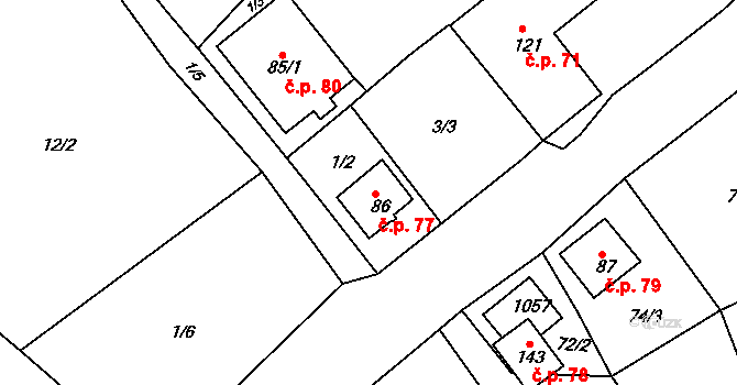 Libnov 77, Krajková na parcele st. 86 v KÚ Libnov, Katastrální mapa