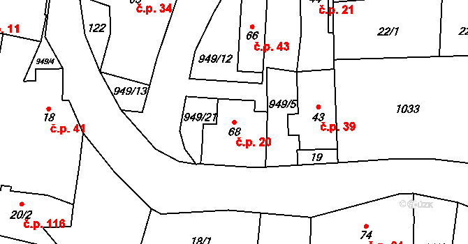 Zavidov 20 na parcele st. 68 v KÚ Zavidov, Katastrální mapa
