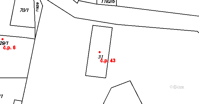 Loužná 43, Myslív na parcele st. 31 v KÚ Loužná, Katastrální mapa
