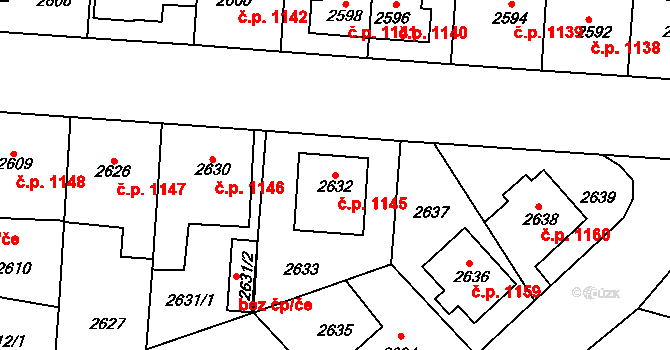 Horní Počernice 1145, Praha na parcele st. 2632 v KÚ Horní Počernice, Katastrální mapa