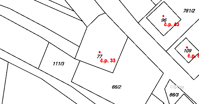 Markvarec 33, Český Rudolec na parcele st. 77 v KÚ Markvarec, Katastrální mapa