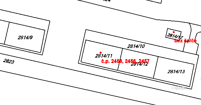 Žižkov 2456,2457,2458, Praha na parcele st. 2814/11 v KÚ Žižkov, Katastrální mapa