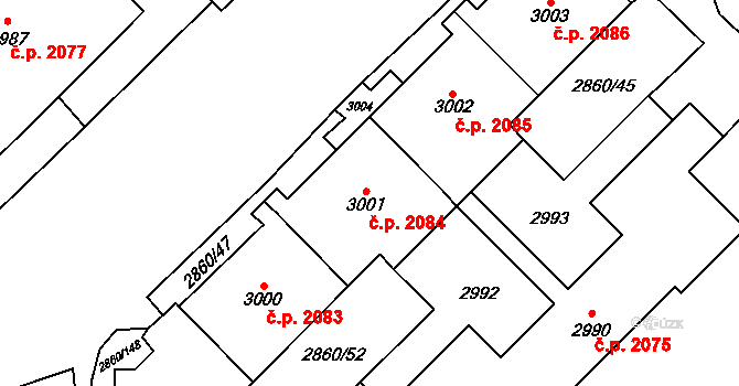 Stodůlky 2084, Praha na parcele st. 3001 v KÚ Stodůlky, Katastrální mapa
