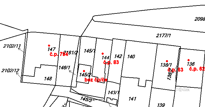 Střešovice 83, Praha na parcele st. 144 v KÚ Střešovice, Katastrální mapa