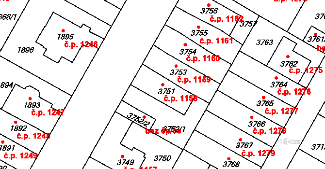 Dejvice 1158, Praha na parcele st. 3751 v KÚ Dejvice, Katastrální mapa