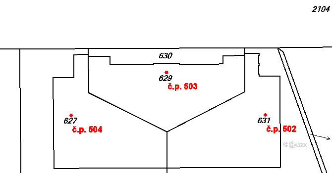 Vysočany 503, Praha na parcele st. 629 v KÚ Vysočany, Katastrální mapa