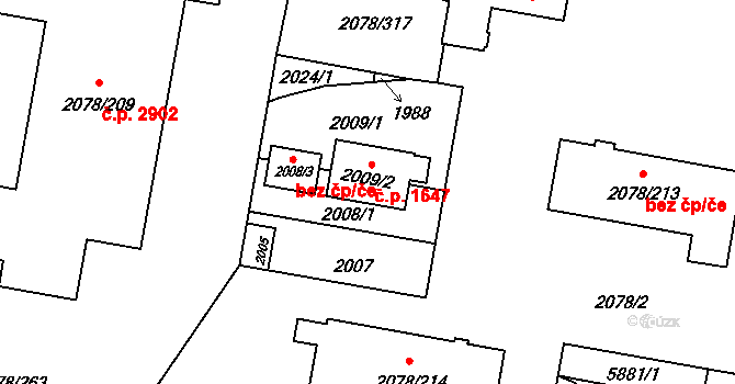Záběhlice 1647, Praha na parcele st. 2009/2 v KÚ Záběhlice, Katastrální mapa
