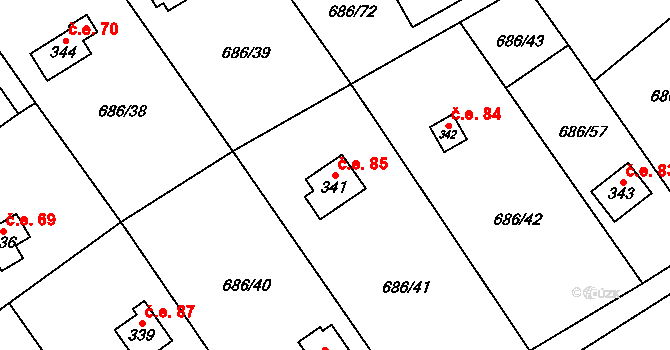 Halouny 85, Svinaře na parcele st. 341 v KÚ Svinaře, Katastrální mapa