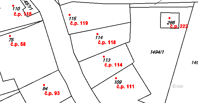 Dublovice 118 na parcele st. 114 v KÚ Dublovice, Katastrální mapa