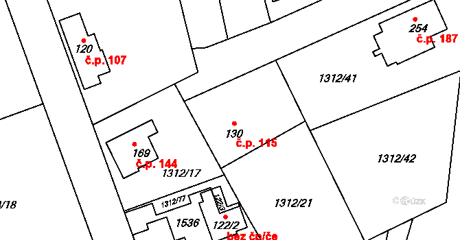 Pičín 115 na parcele st. 130 v KÚ Pičín, Katastrální mapa