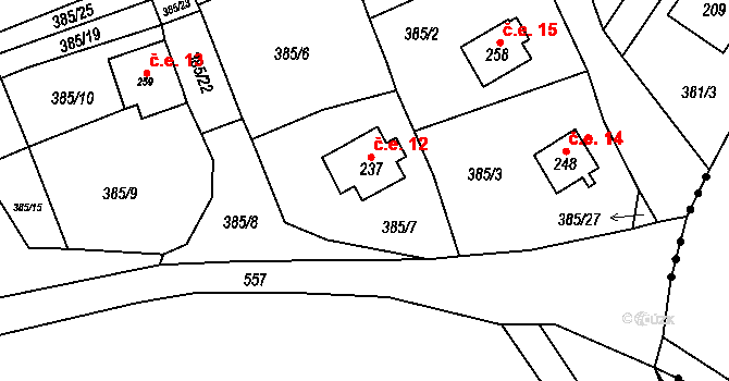 Velehrádek 12, Doubravice na parcele st. 237 v KÚ Doubravice u Dvora Králové, Katastrální mapa