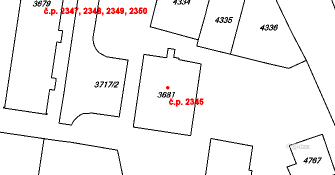 Dvůr Králové nad Labem 2345 na parcele st. 3681 v KÚ Dvůr Králové nad Labem, Katastrální mapa