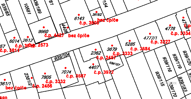 Hodonín 2457 na parcele st. 2362 v KÚ Hodonín, Katastrální mapa