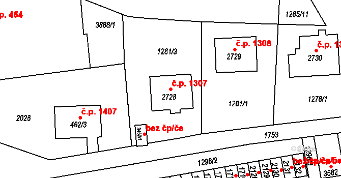 Vrchlabí 1307 na parcele st. 2728 v KÚ Vrchlabí, Katastrální mapa