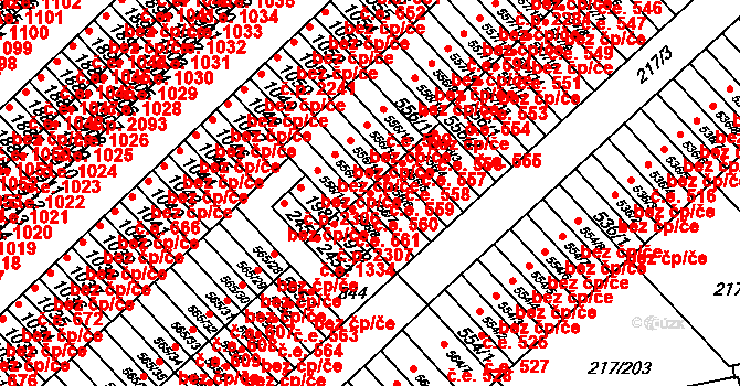 Sezimovo Ústí 560 na parcele st. 556/7 v KÚ Sezimovo Ústí, Katastrální mapa