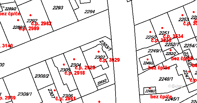 Chomutov 3029 na parcele st. 2302 v KÚ Chomutov II, Katastrální mapa