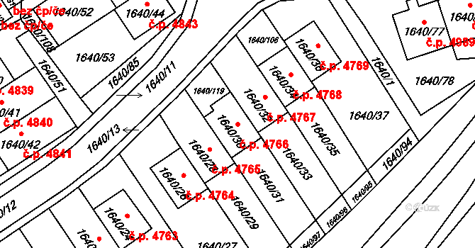 Chomutov 4766 na parcele st. 1640/30 v KÚ Chomutov I, Katastrální mapa