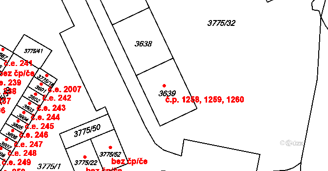 Jirkov 1258,1259,1260 na parcele st. 3639 v KÚ Jirkov, Katastrální mapa