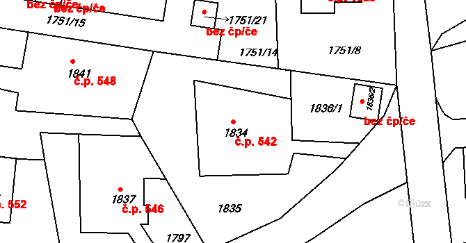 Liberec XIV-Ruprechtice 542, Liberec na parcele st. 1834 v KÚ Ruprechtice, Katastrální mapa