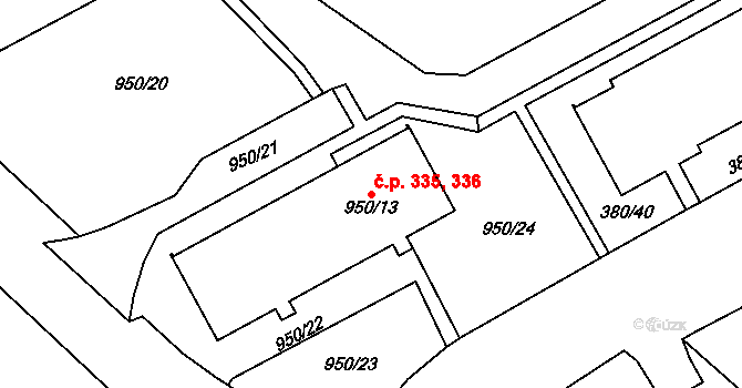 Újezdské Předměstí 335,336, Bílina na parcele st. 950/13 v KÚ Bílina-Újezd, Katastrální mapa